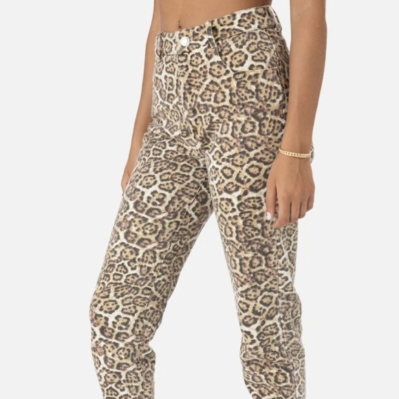 Adika Pia Straight Fit High Rise Jeans in Animal Print & Fringe Hem Sz L/30 NWT - Picture 3 of 11
